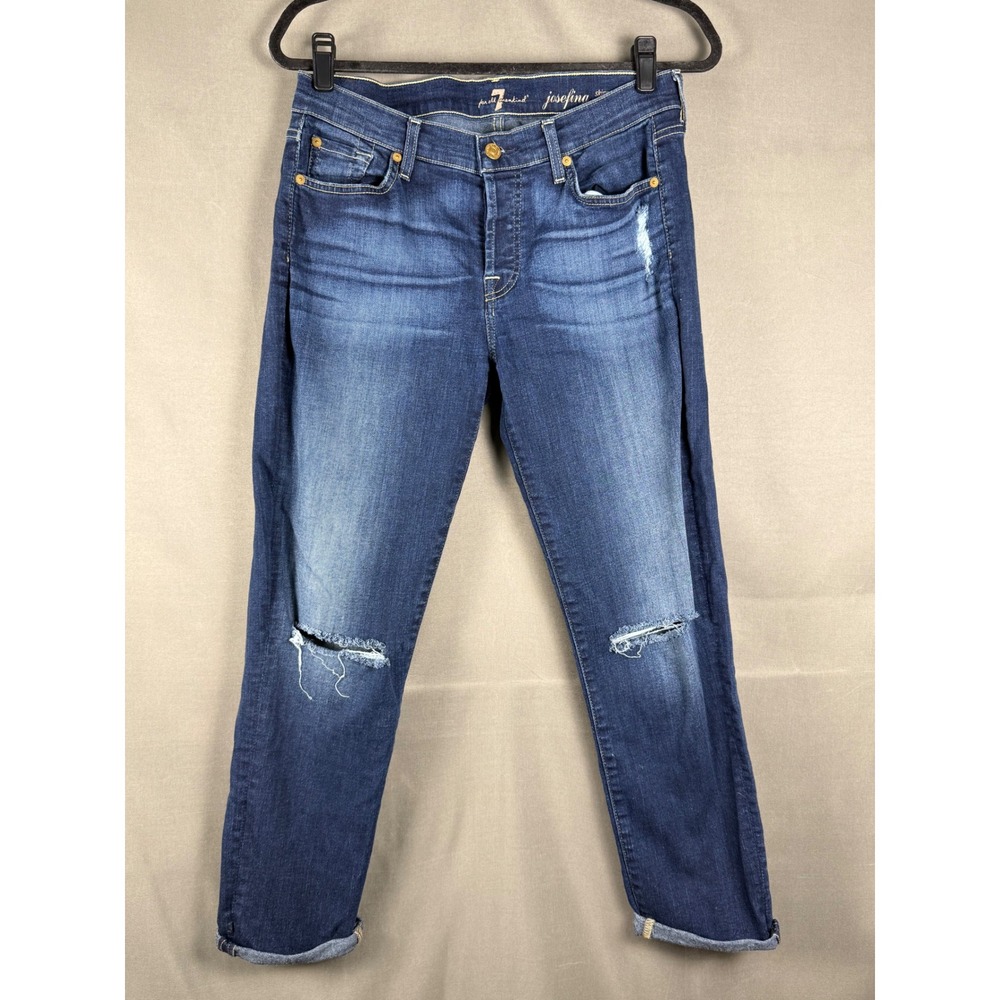 7 For All Mankind Josefina Jeans Women 27 Blue Skinny Boyfriend Distressed Dark